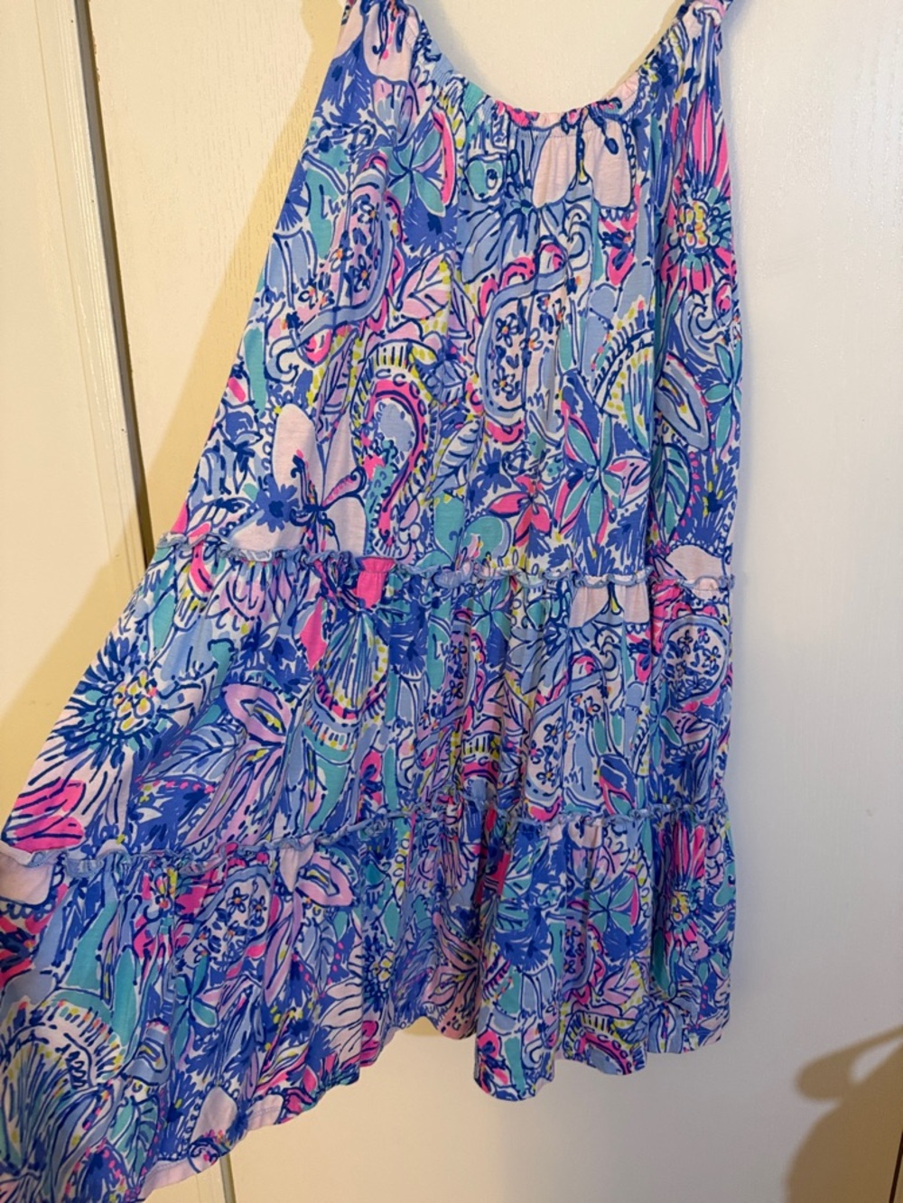 Lilly Pulitzer Blue Floral Off-Shoulder Top with Pink Tag - Picture 3 of 6